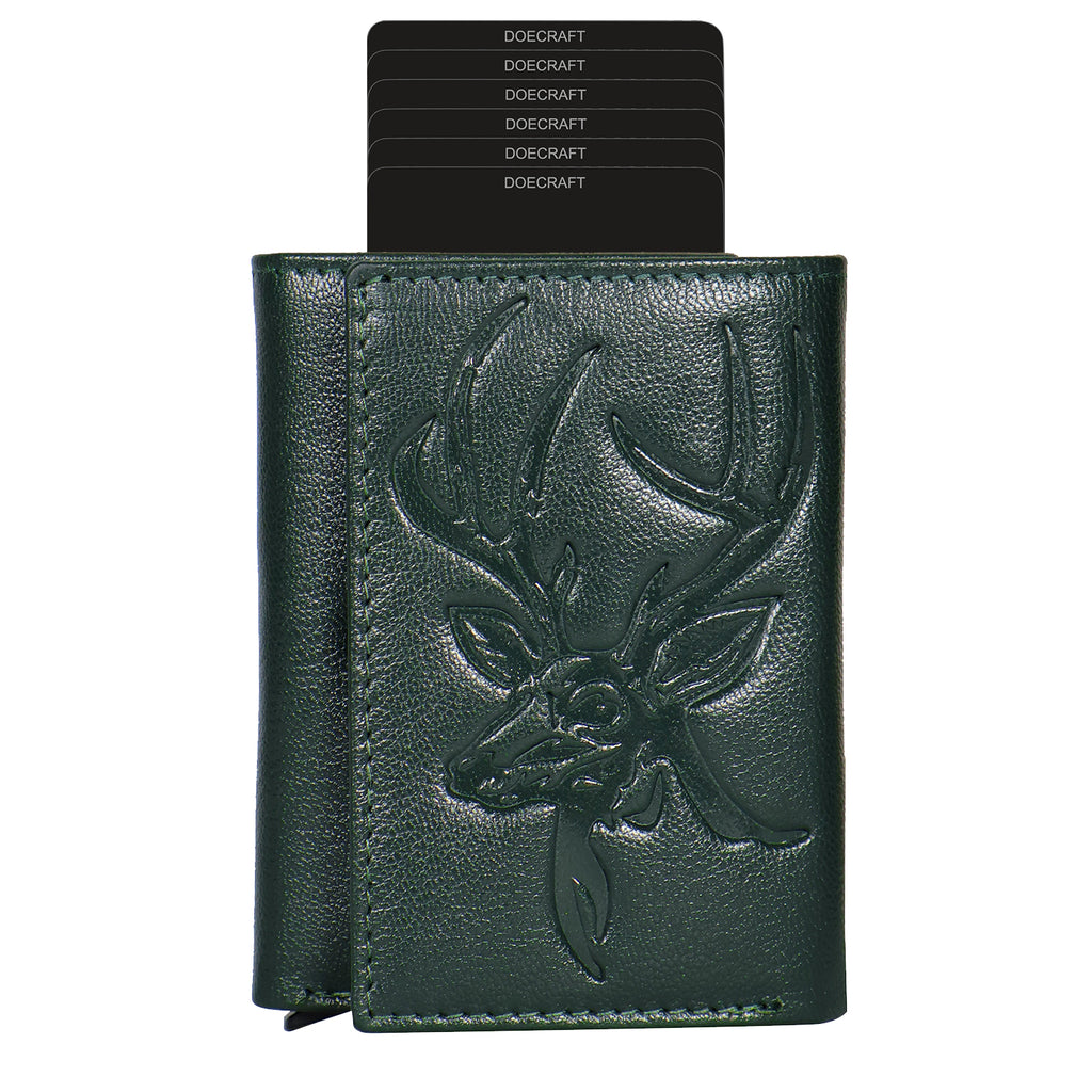 DOECRAFT Men Casual, Formal Green, Silver Genuine Leather Wallet (8 Card Slots)