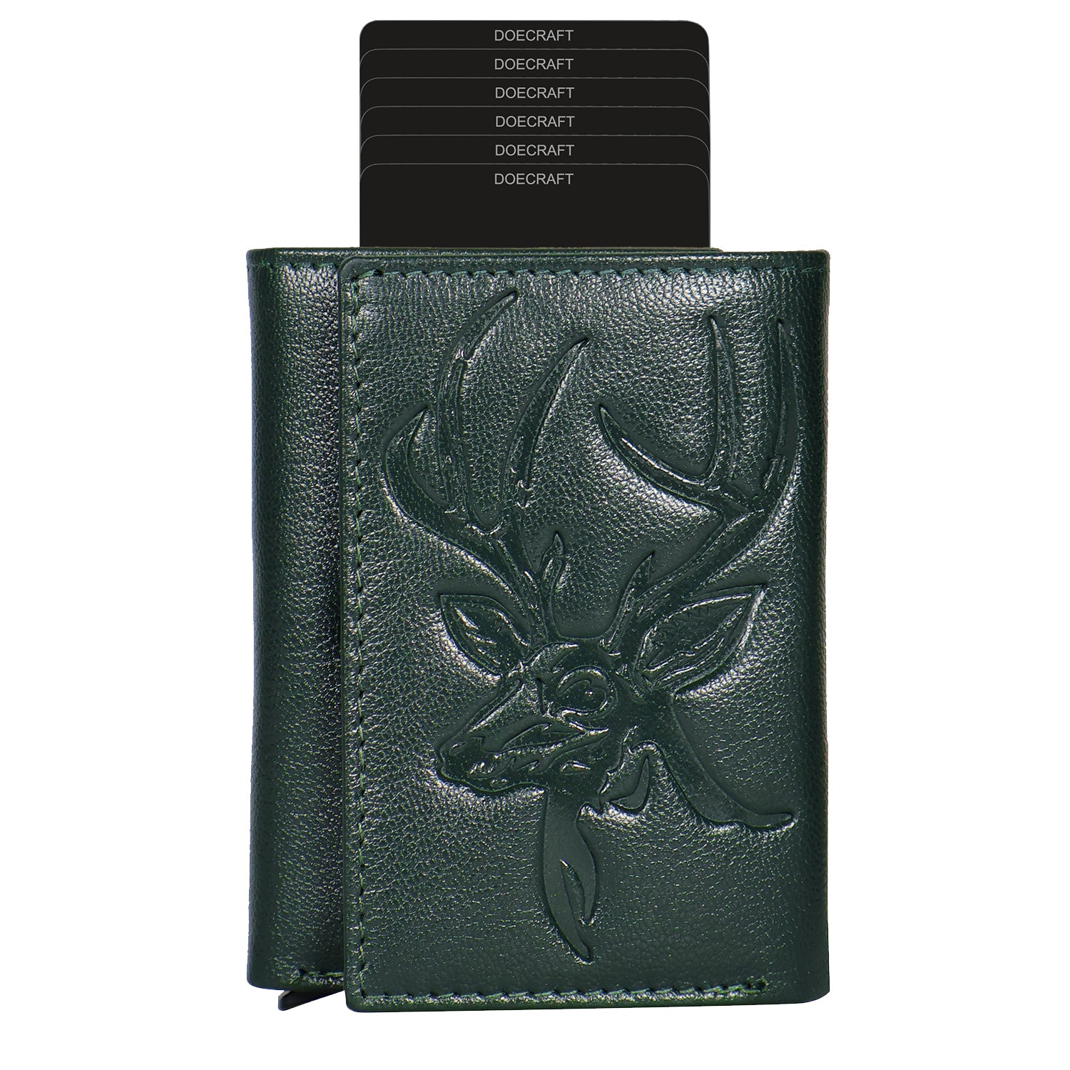 DOECRAFT Men Casual, Formal Green, Silver Genuine Leather Wallet (8 Card Slots)