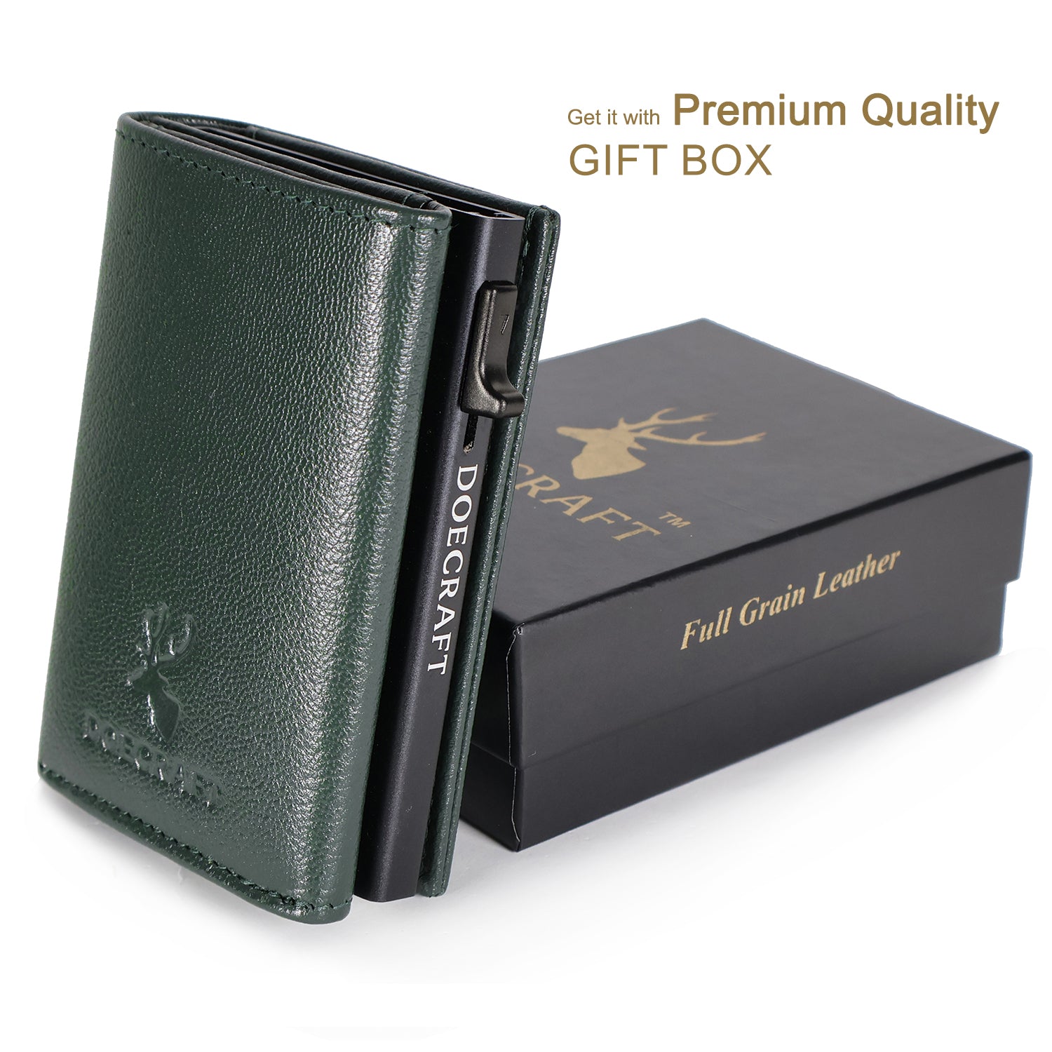 DOECRAFT Men Casual, Formal Green, Black Genuine Leather, Aluminium Wallet (10 Card Slots)