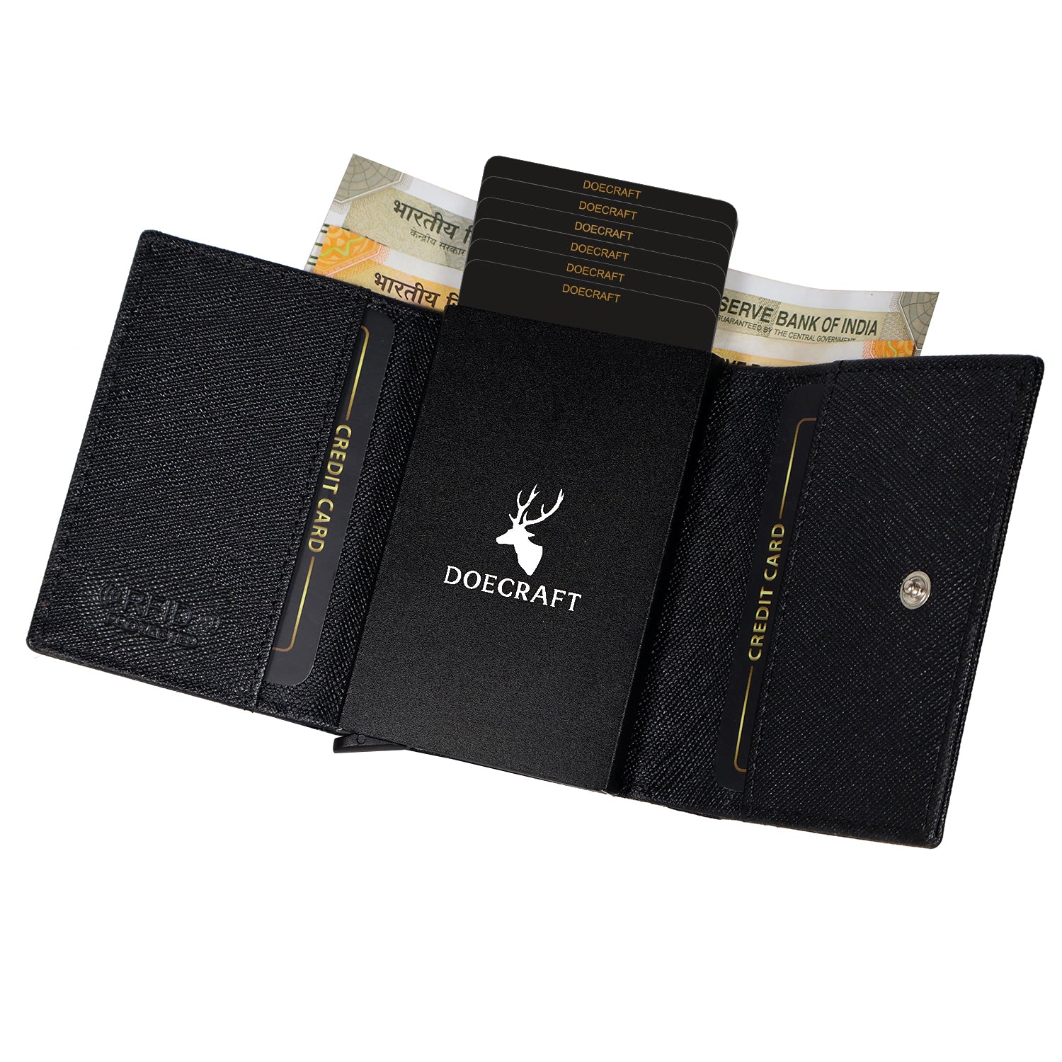 DOECRAFT Men Casual, Formal Black Genuine Leather Wallet (8 Card Slots)