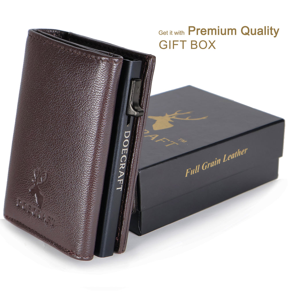 DOECRAFT Men Casual, Formal Brown, Black Genuine Leather, Aluminium Wallet (10 Card Slots)