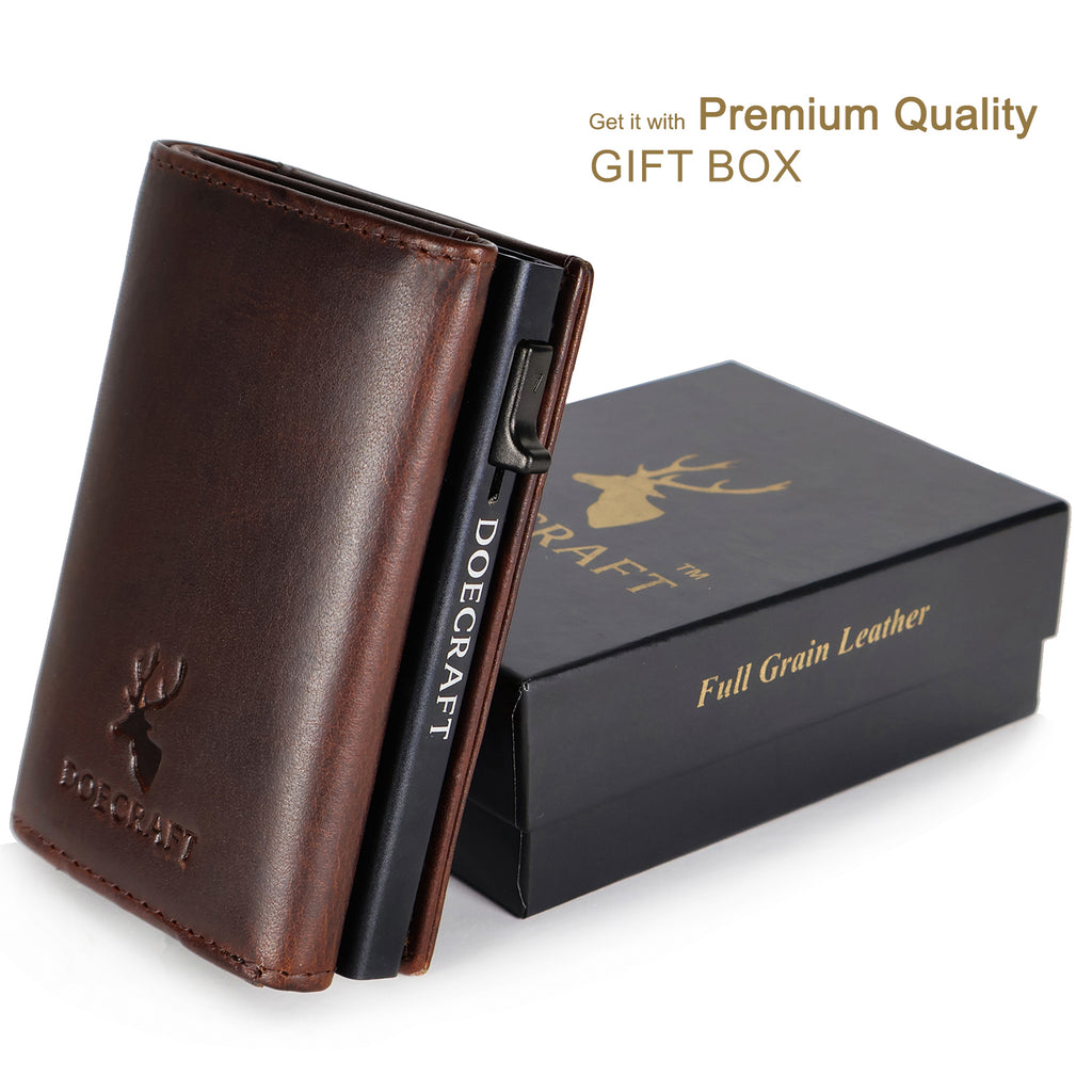 DOECRAFT Men Casual, Formal Brown, Black Genuine Leather, Aluminium Wallet (10 Card Slots)