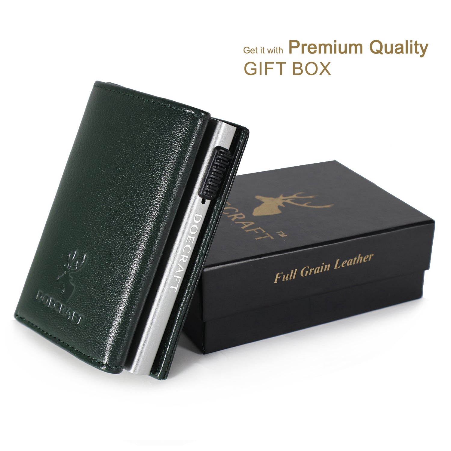 DOECRAFT Men Casual, Formal Green, Black Genuine Leather, Aluminium Wallet (10 Card Slots)