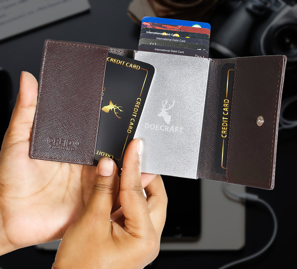 DOECRAFT Men Casual, Formal Brown Saffiano Genuine Leather Wallet (8 Card Slots)