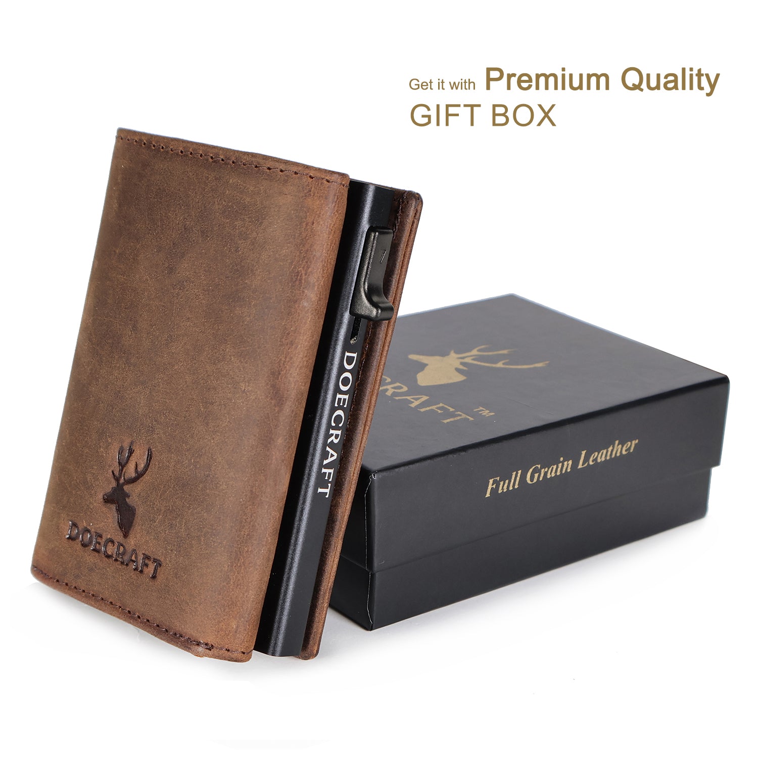 DOECRAFT Men Casual, Formal Brown, Black Genuine Leather, Aluminium Wallet (10 Card Slots)