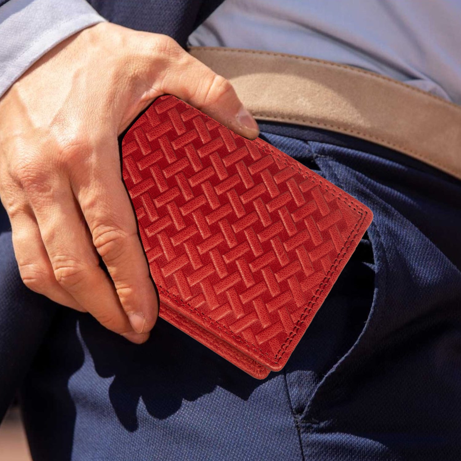 DOECRAFT Men Casual, Formal, Trendy Red Genuine Leather Wallet (8 Card Slots)