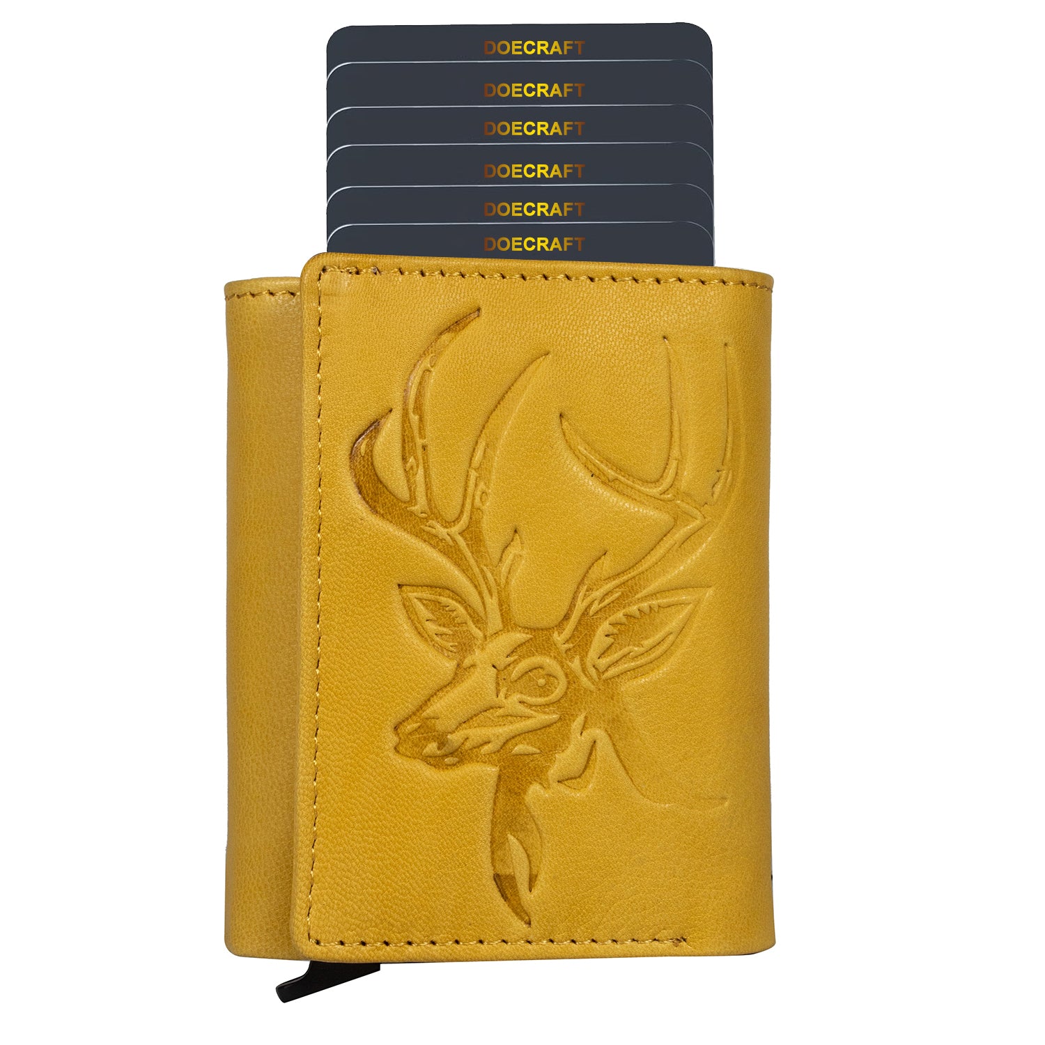 DOECRAFT Men Casual, Formal Yellow, Black Genuine Leather Wallet (8 Card Slots)