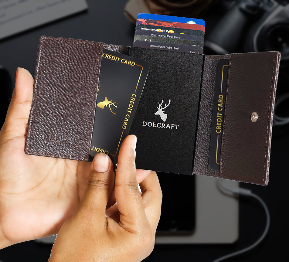 DOECRAFT Men Casual, Formal Brown, Black Genuine Leather Wallet (8 Card Slots)