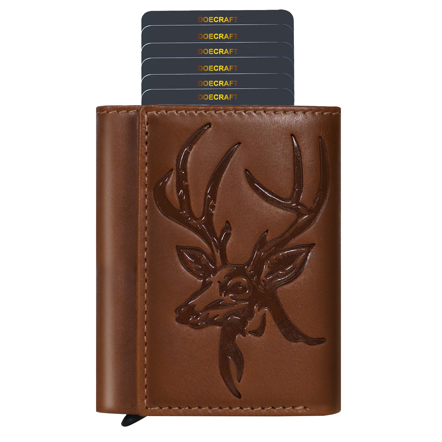 DOECRAFT Men Casual, Formal Tan, Gold Genuine Leather Wallet (8 Card Slots)