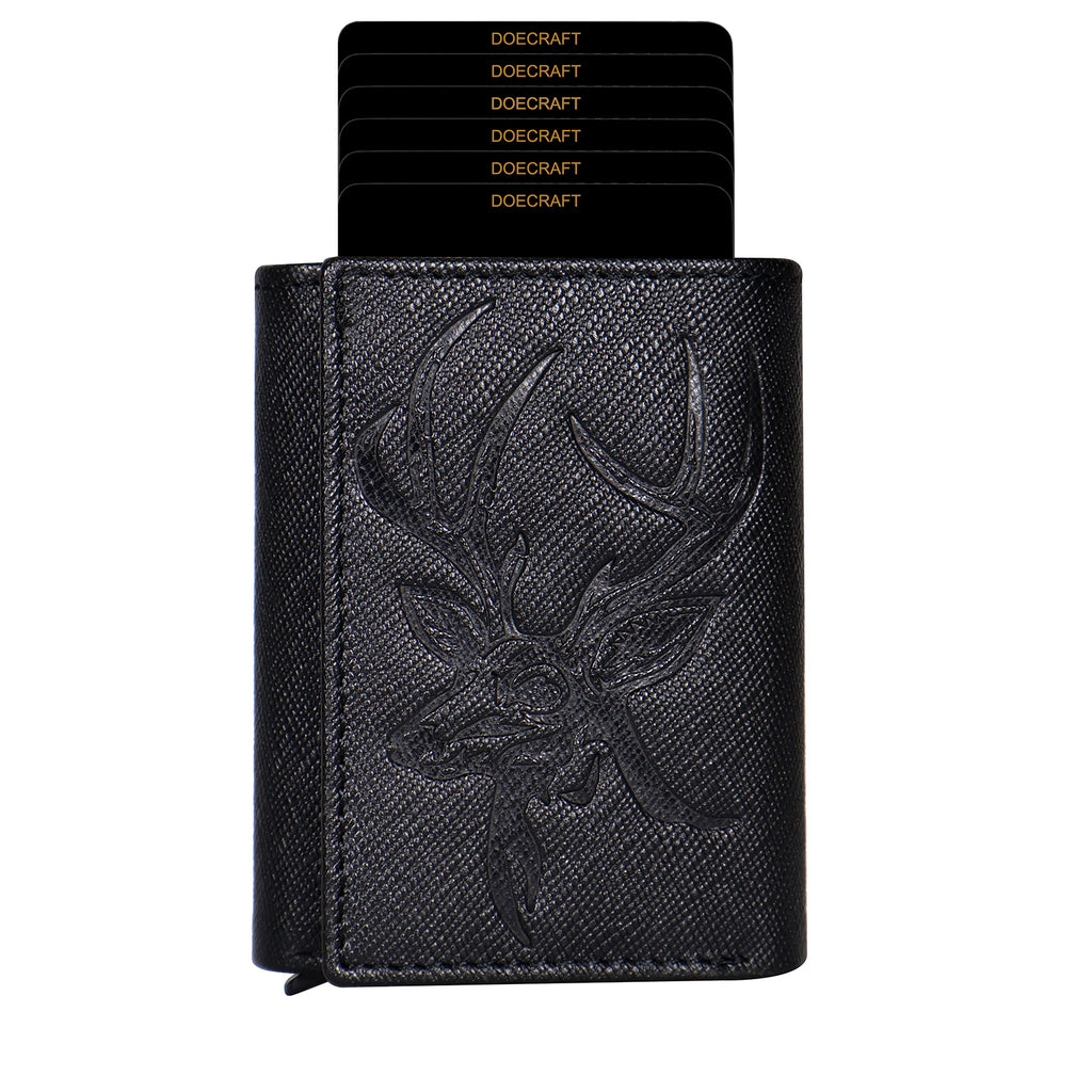 DOECRAFT Men Casual, Formal Black Genuine Leather Wallet (8 Card Slots)