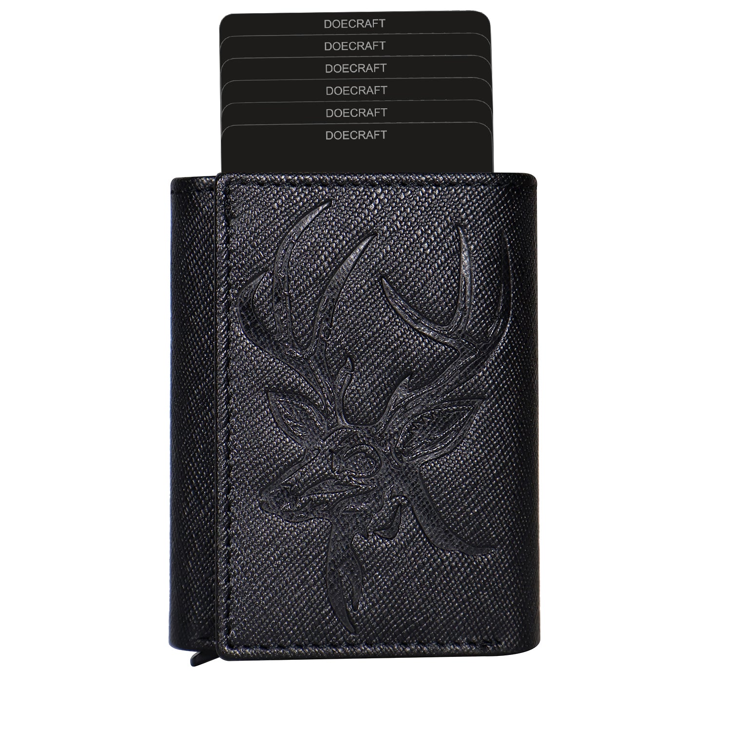 DOECRAFT Men Casual, Formal Black Saffiano Genuine Leather Wallet (8 Card Slots)