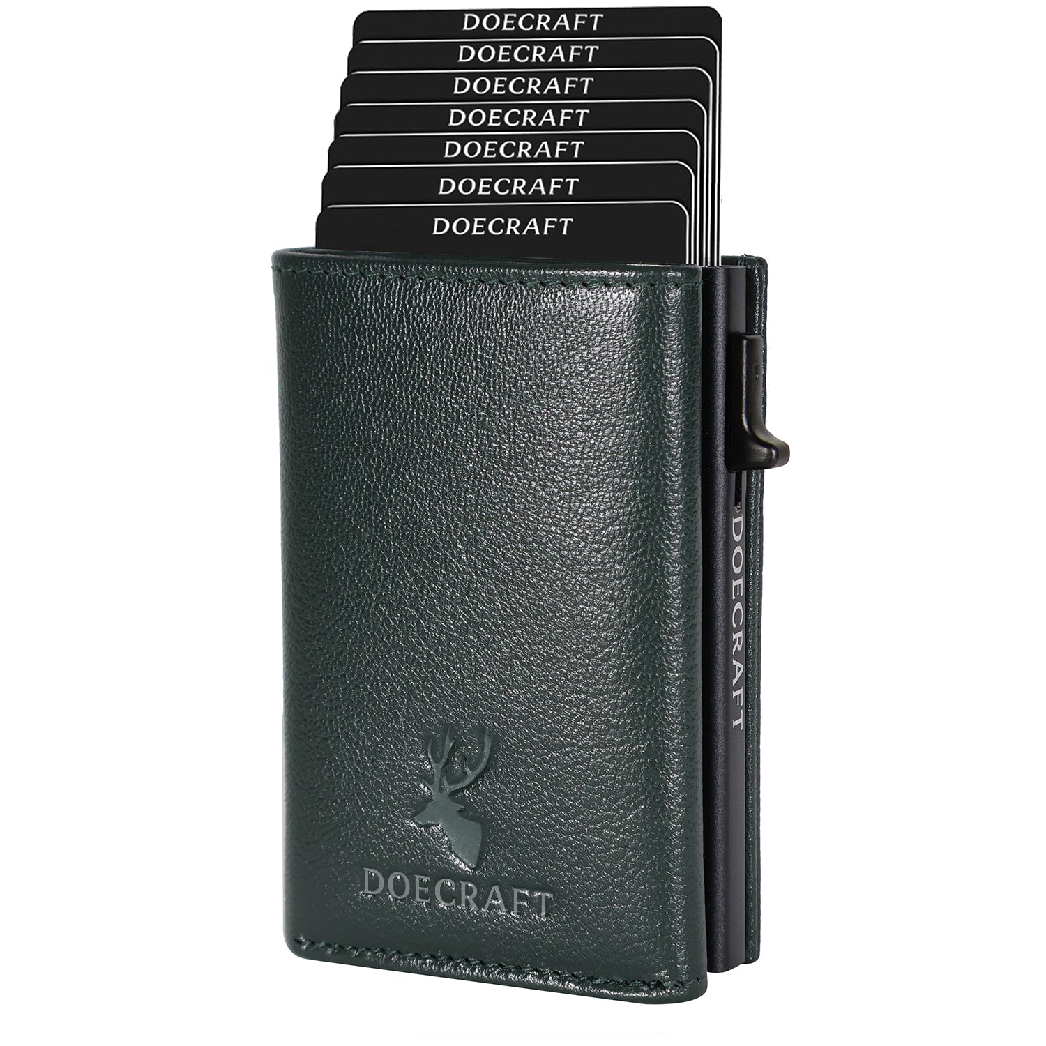 DOECRAFT Men Casual, Formal Green, Black Genuine Leather, Aluminium Wallet (10 Card Slots)
