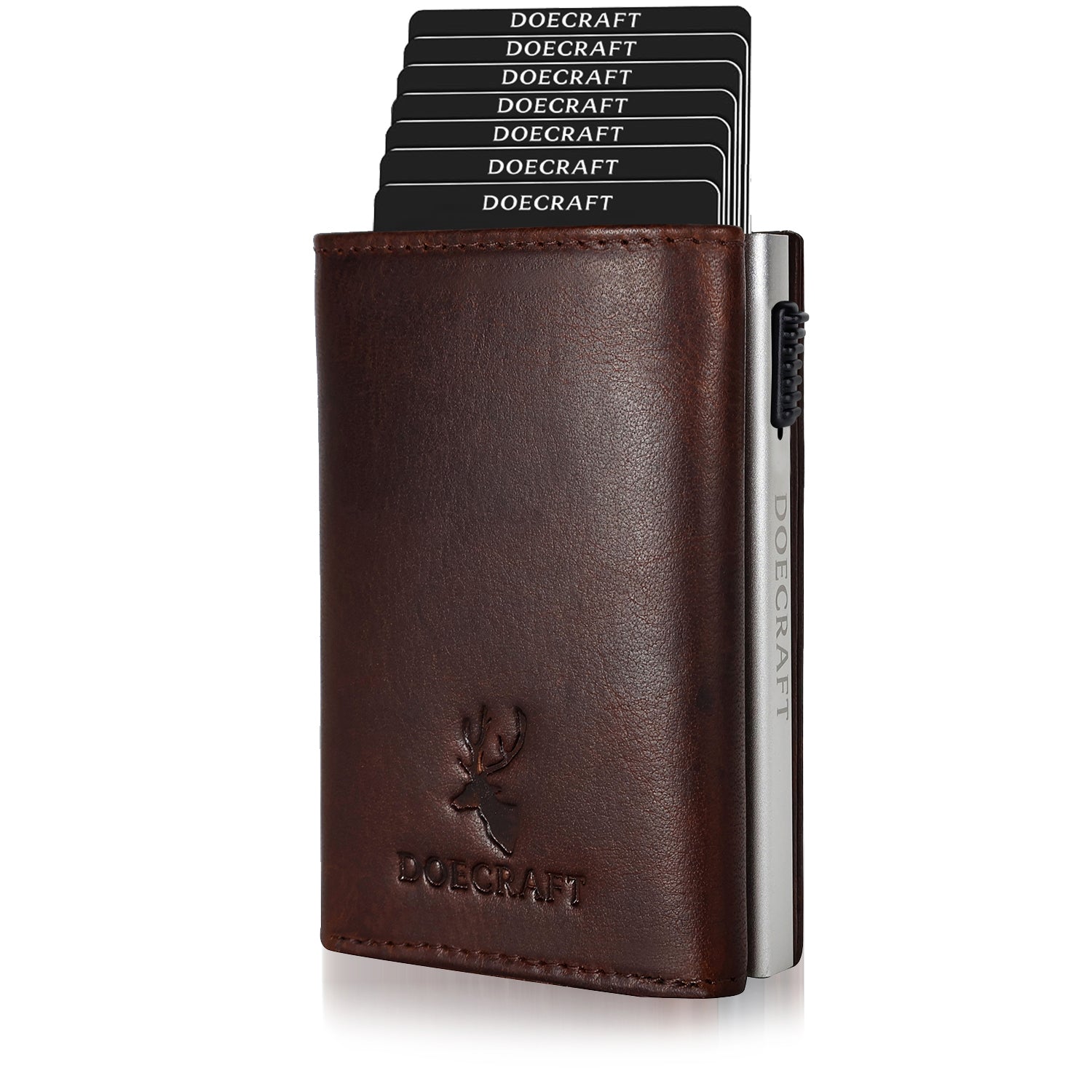 DOECRAFT Men Casual, Formal Brown, Silver Genuine Leather, Aluminium Wallet (10 Card Slots)