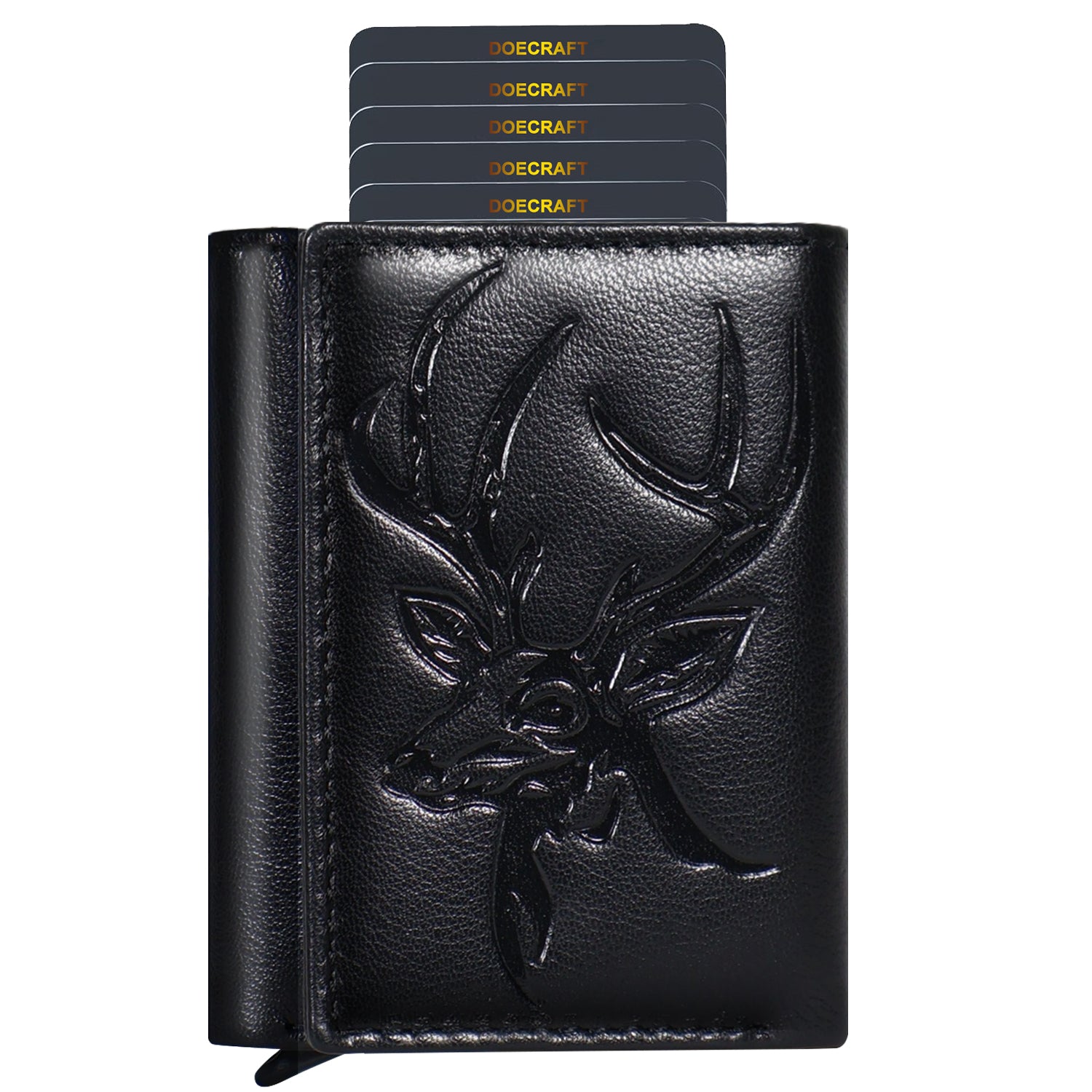 DOECRAFT Men Casual, Formal Black, Gold Genuine Leather Wallet (8 Card Slots)