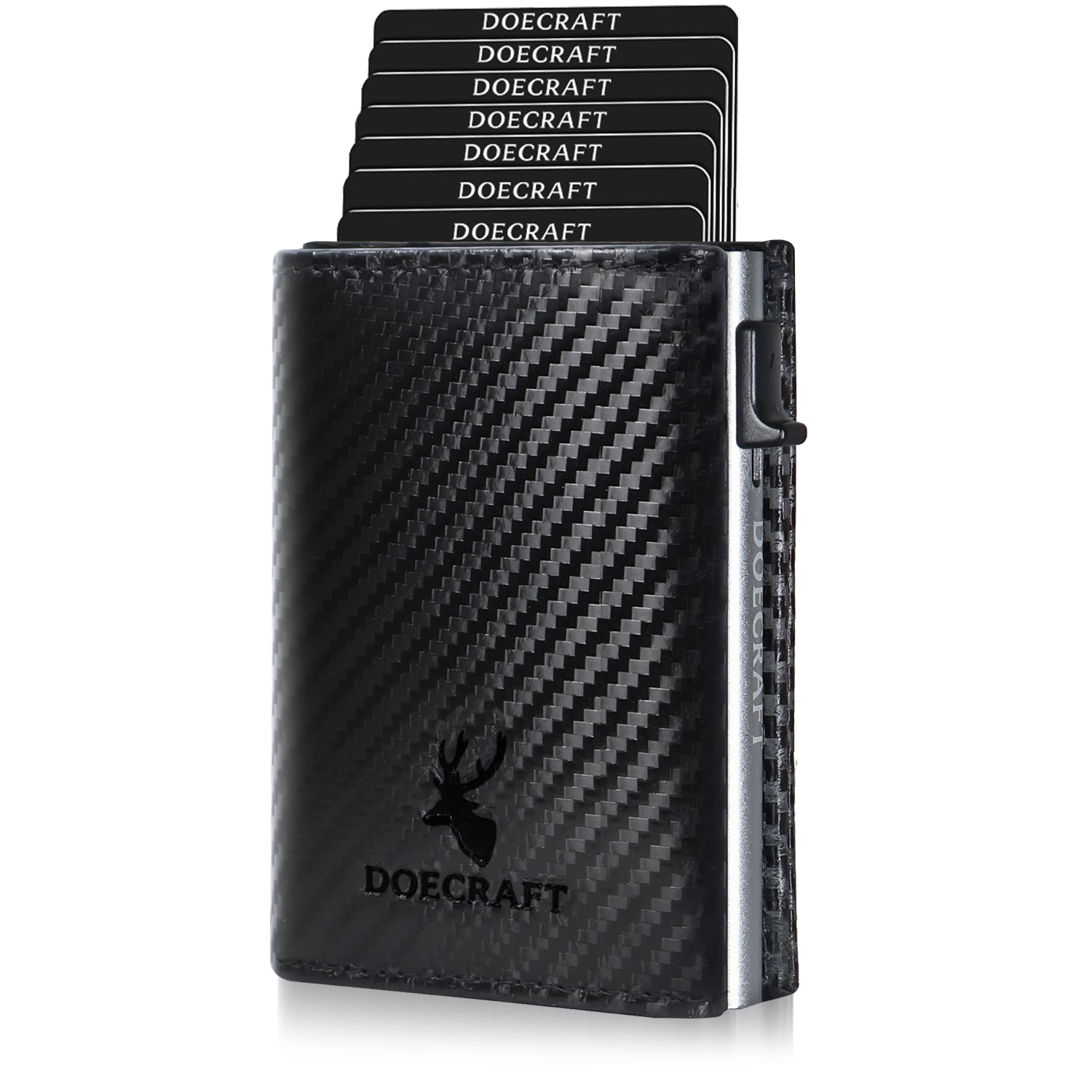 DOECRAFT Men Casual, Formal Black, Silver Genuine Leather, Aluminium Wallet (10 Card Slots)