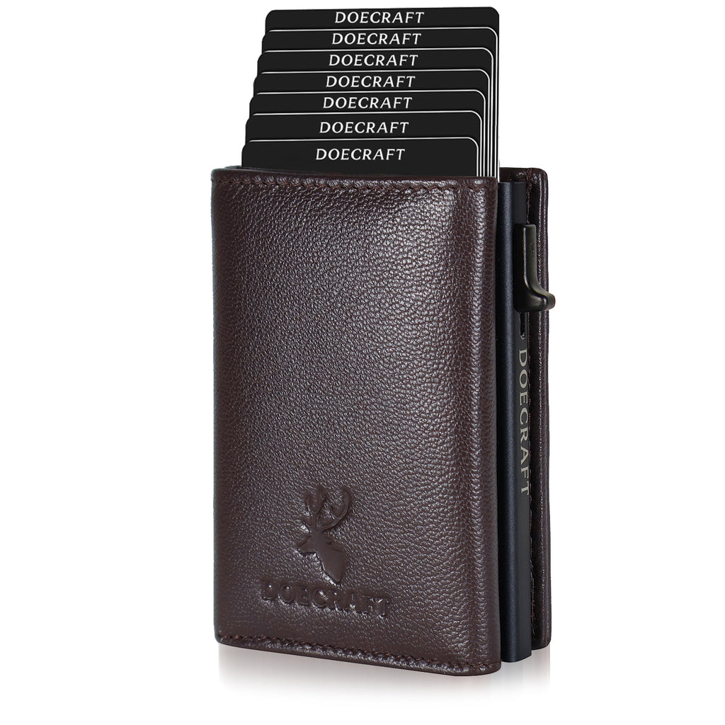 DOECRAFT Men Casual, Formal Brown, Black Genuine Leather, Aluminium Wallet (10 Card Slots)