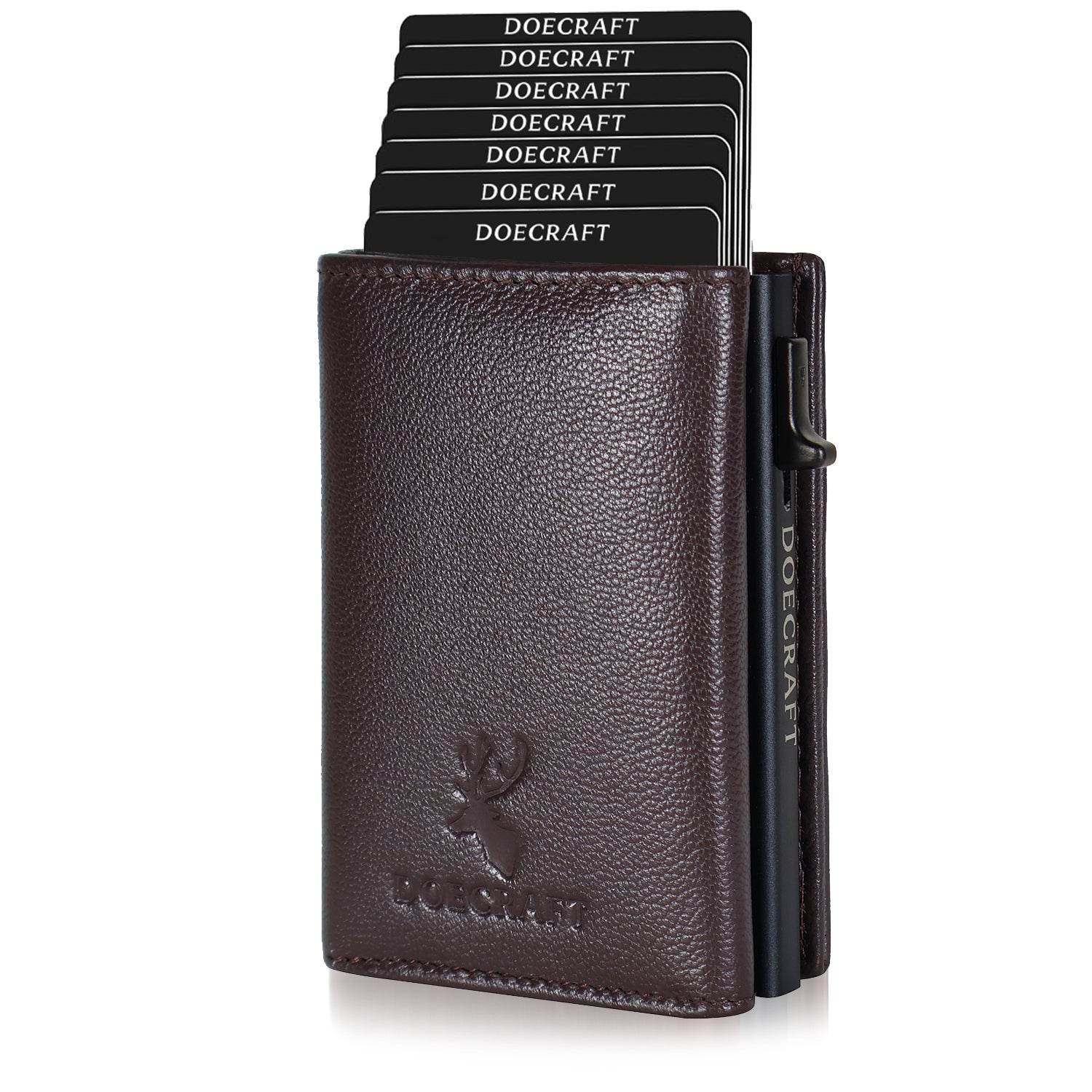 DOECRAFT Men Casual, Formal Brown, Black Genuine Leather, Aluminium Wallet (10 Card Slots)