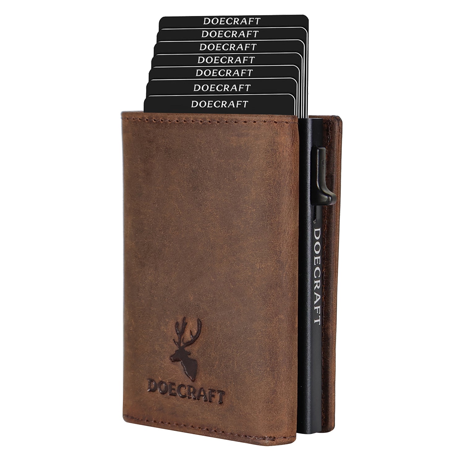DOECRAFT Men Casual, Formal Brown, Black Genuine Leather, Aluminium Wallet (10 Card Slots)