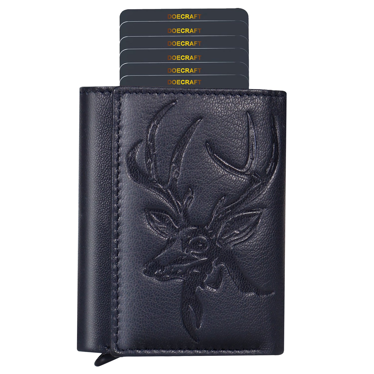 DOECRAFT Men Casual, Formal Blue, Gold Genuine Leather Wallet (8 Card Slots)