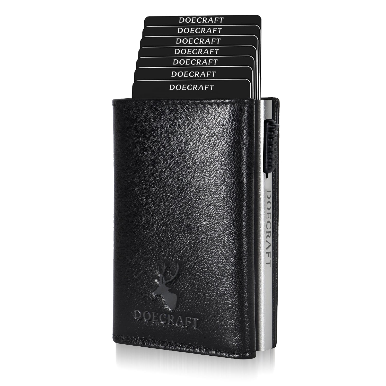 DOECRAFT Men Casual, Formal Black, Silver Genuine Leather, Aluminium Wallet (10 Card Slots)