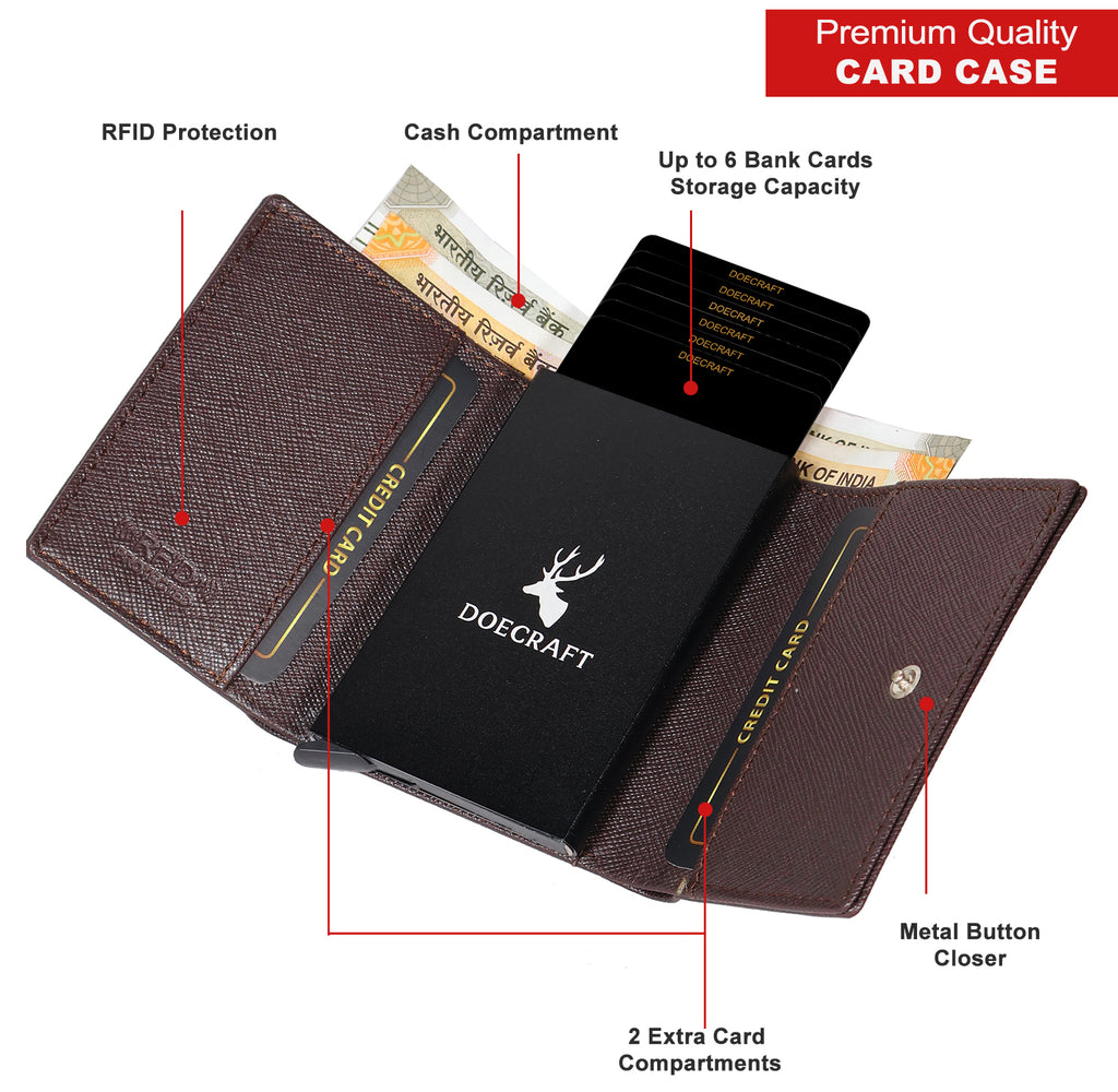 DOECRAFT Men Casual, Formal Brown, Black Genuine Leather Wallet (8 Card Slots)