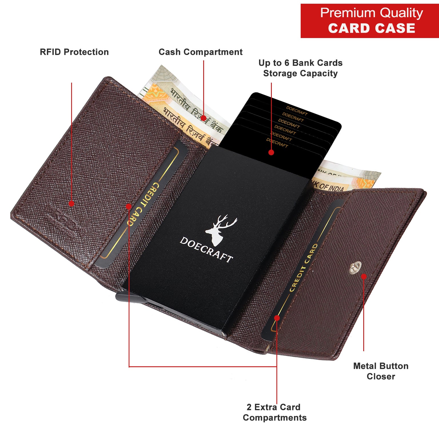 DOECRAFT Men Casual, Formal Brown, Black Genuine Leather Wallet (8 Card Slots)