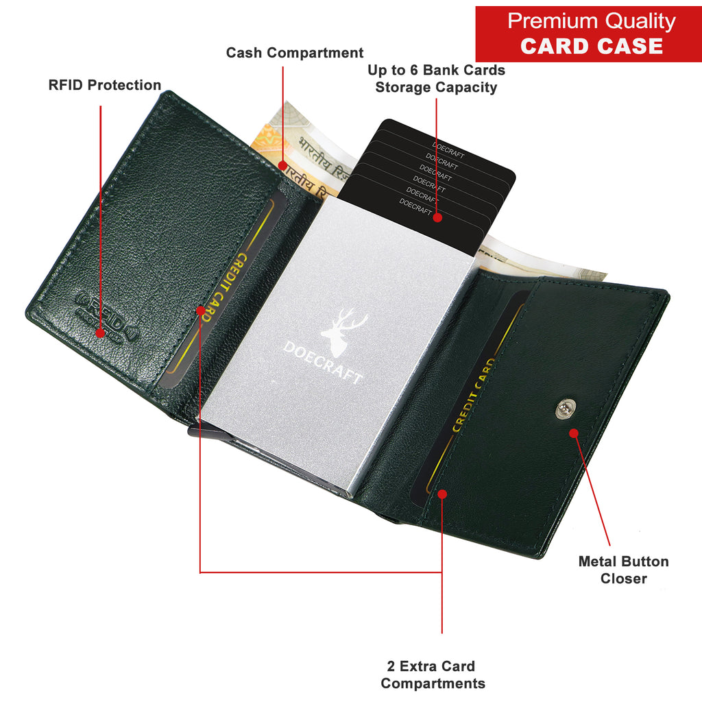 DOECRAFT Men Casual, Formal Green, Silver Genuine Leather Wallet (8 Card Slots)