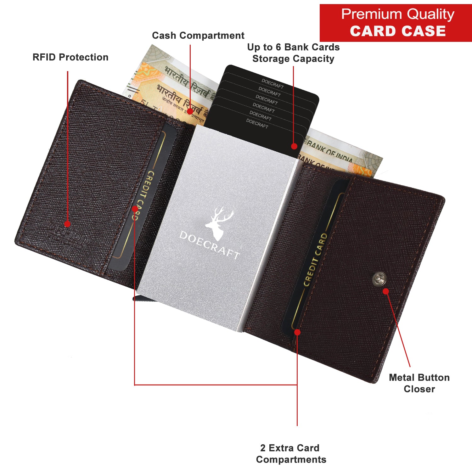 DOECRAFT Men Casual, Formal Brown Saffiano Genuine Leather Wallet (8 Card Slots)