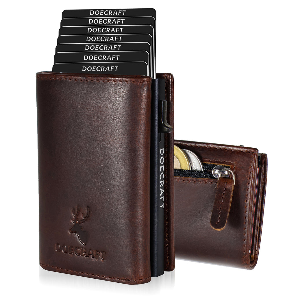 DOECRAFT Men Casual, Formal Brown, Black Genuine Leather, Aluminium Wallet (10 Card Slots)