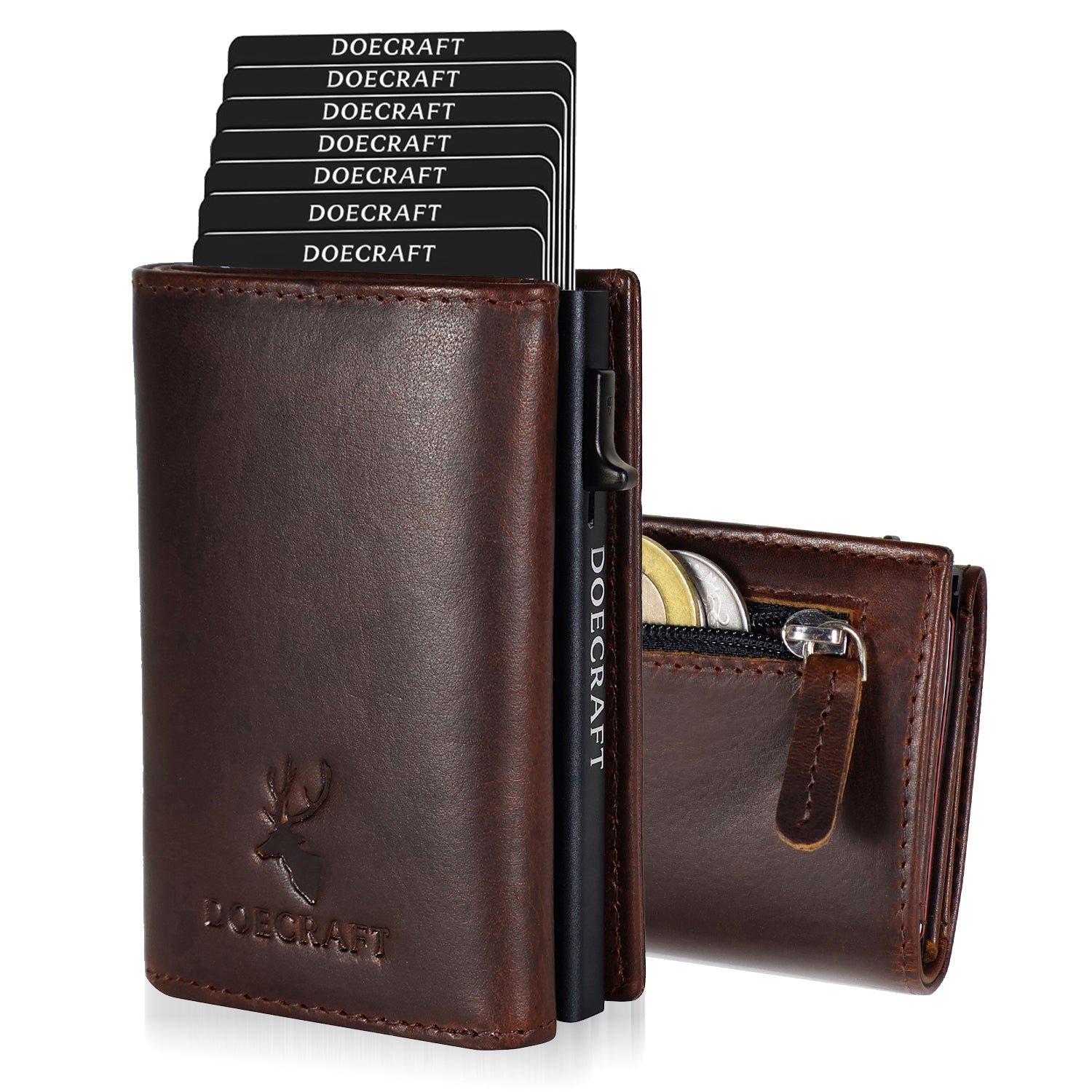DOECRAFT Men Casual, Formal Brown, Black Genuine Leather, Aluminium Wallet (10 Card Slots)