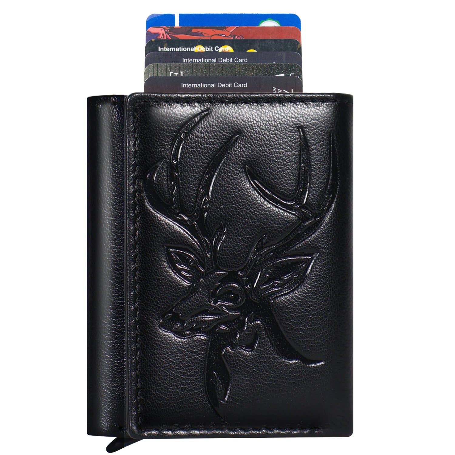 DOECRAFT Men Casual, Formal Black, Gold Genuine Leather Wallet (8 Card Slots)