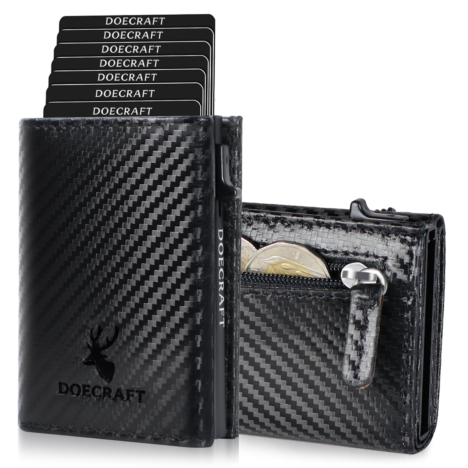 DOECRAFT Men Casual, Formal Black Genuine Leather, Aluminium Wallet (10 Card Slots)