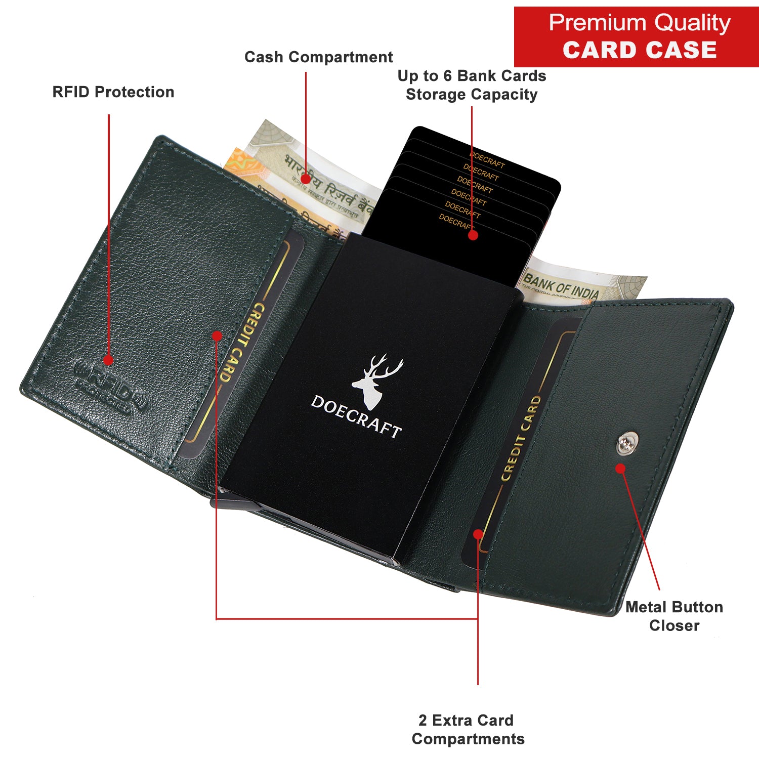 DOECRAFT Men Casual, Formal Green Genuine Leather Wallet (8 Card Slots)