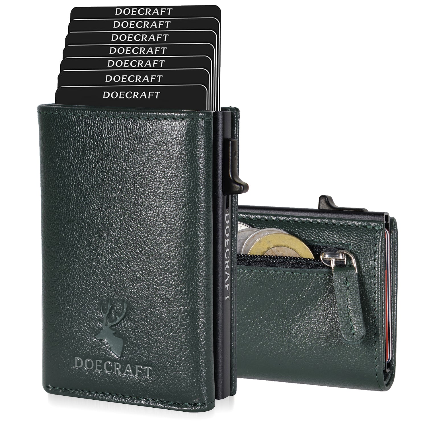 DOECRAFT Men Casual, Formal Green, Black Genuine Leather, Aluminium Wallet (10 Card Slots)