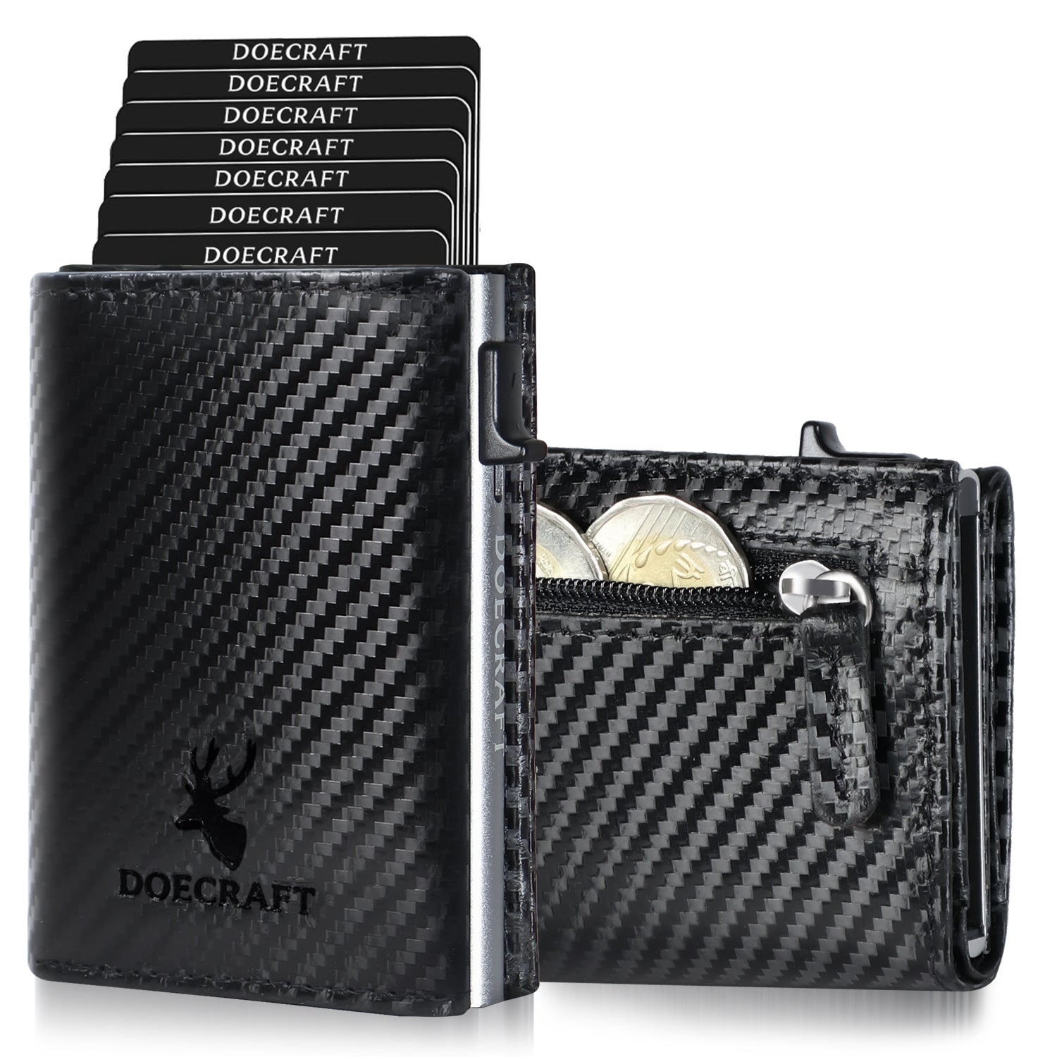DOECRAFT Men Casual, Formal Black, Silver Genuine Leather, Aluminium Wallet (10 Card Slots)