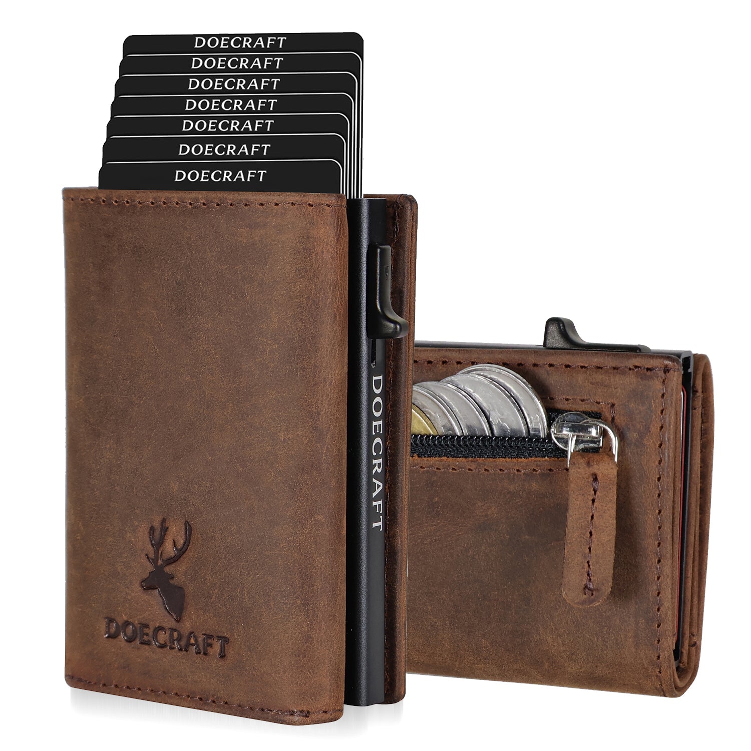 DOECRAFT Men Casual, Formal Brown, Black Genuine Leather, Aluminium Wallet (10 Card Slots)