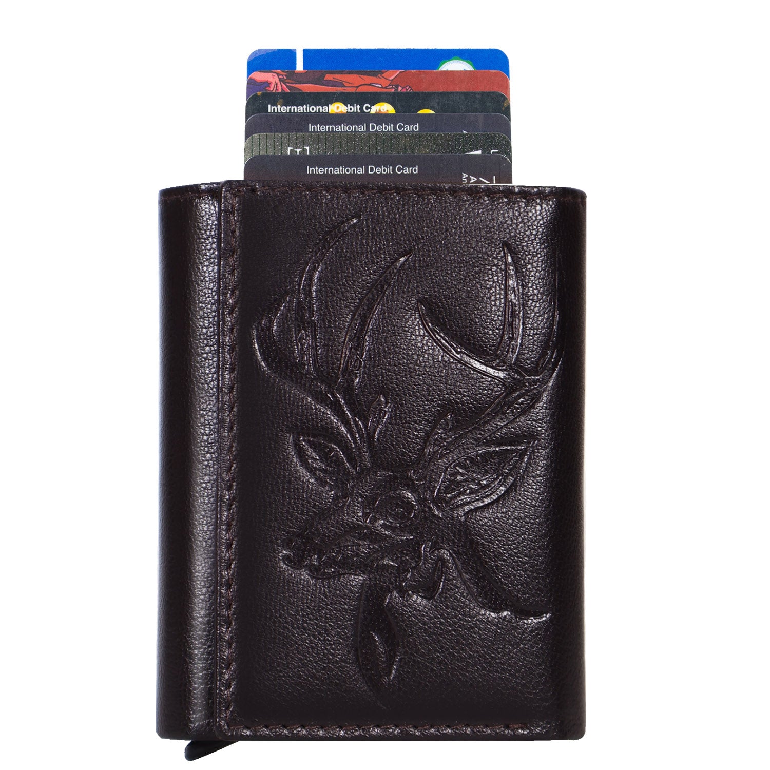 DOECRAFT Men Casual, Formal Brown, Gold Genuine Leather Wallet (8 Card Slots)