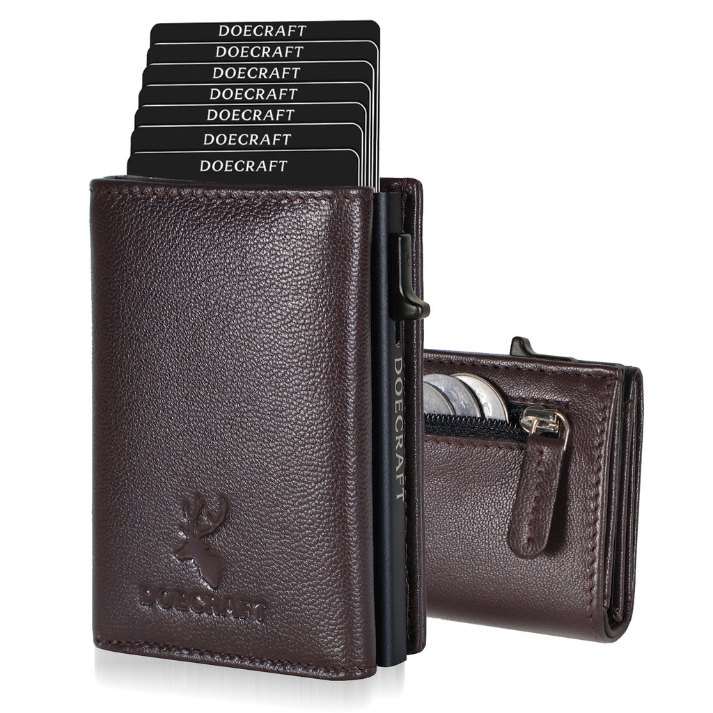DOECRAFT Men Casual, Formal Brown, Black Genuine Leather, Aluminium Wallet (10 Card Slots)