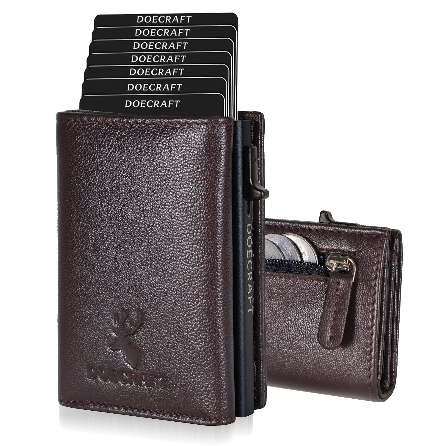 DOECRAFT Men Casual, Formal Brown, Black Genuine Leather, Aluminium Wallet (10 Card Slots)