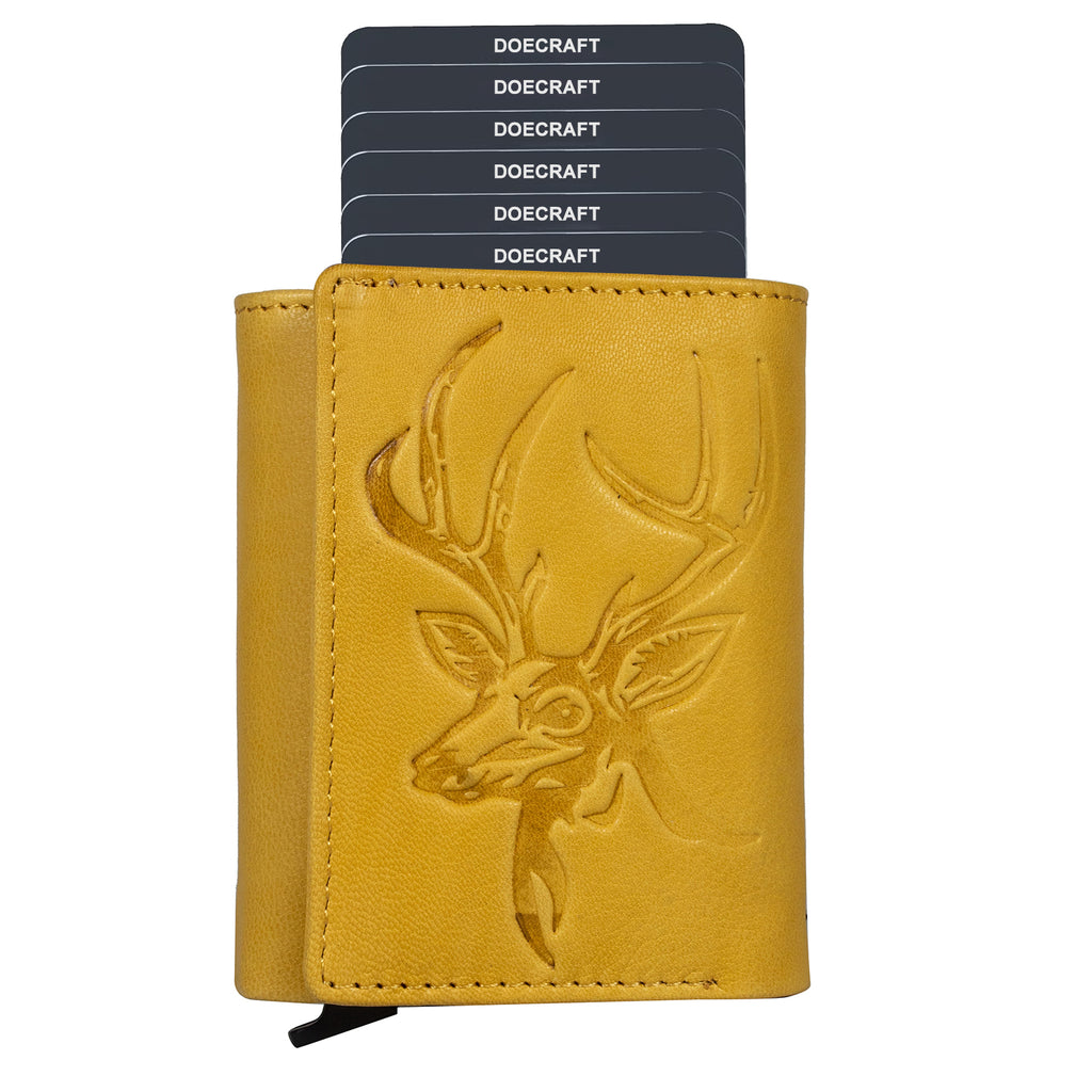 DOECRAFT Men Casual, Formal Yellow, Silver Genuine Leather Wallet (8 Card Slots)