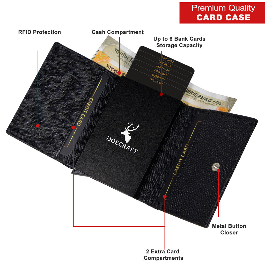 DOECRAFT Men Casual, Formal Black Genuine Leather Wallet (8 Card Slots)