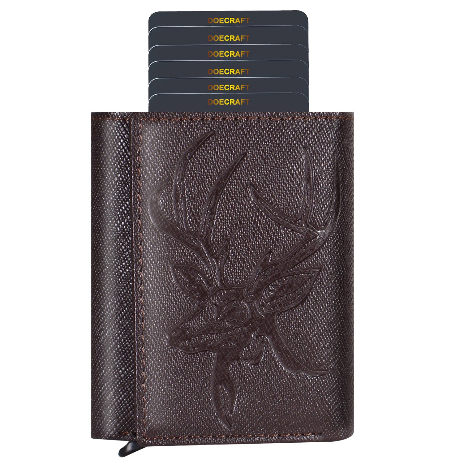DOECRAFT Men Casual, Formal Brown, Gold Genuine Leather Wallet (8 Card Slots)