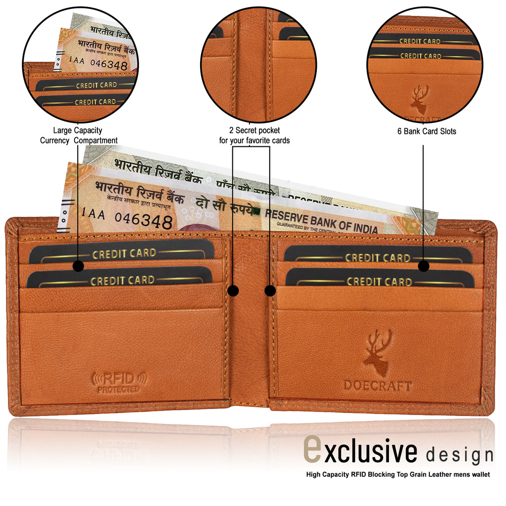 DOECRAFT Men Casual, Formal Orange Genuine Leather Wallet (8 Card Slots)