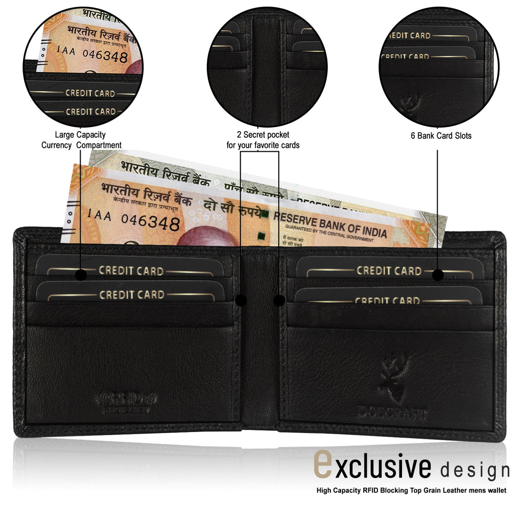 DOECRAFT Men Casual, Formal Black Genuine Leather Wallet (8 Card Slots)