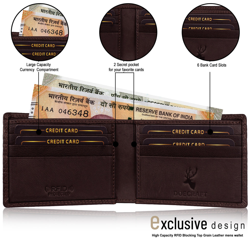 DOECRAFT Men Casual, Formal Brown Genuine Leather Wallet (8 Card Slots)