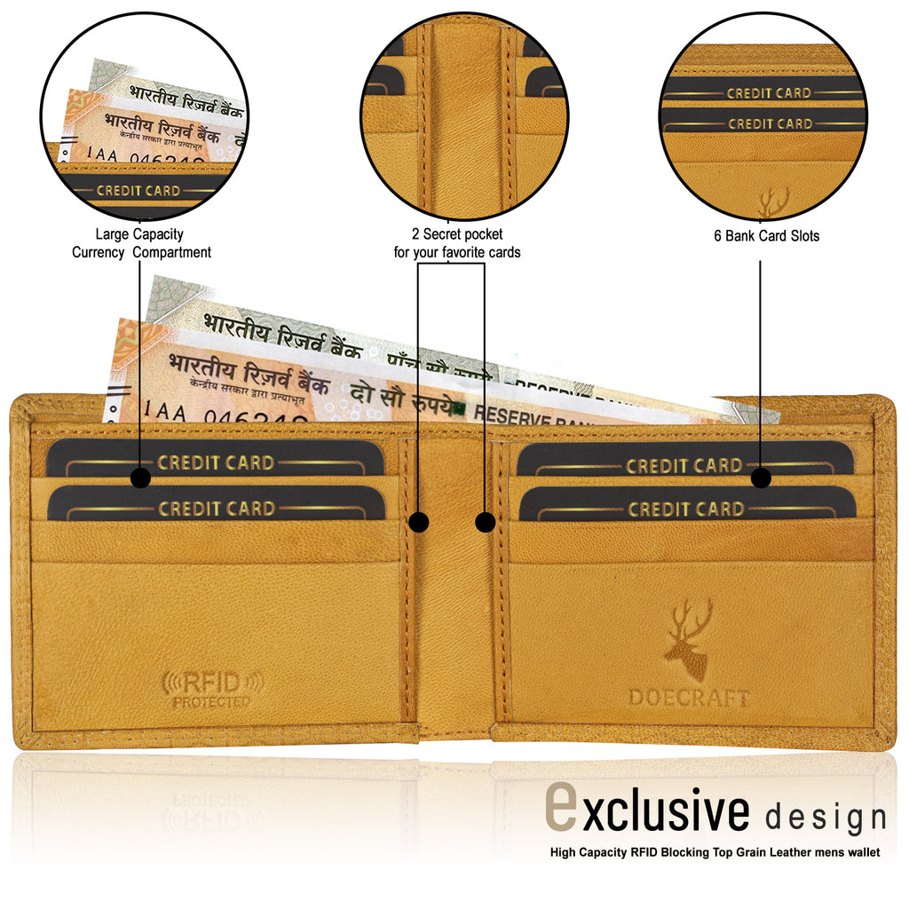DOECRAFT Men Casual, Formal Yellow Genuine Leather Wallet (8 Card Slots)