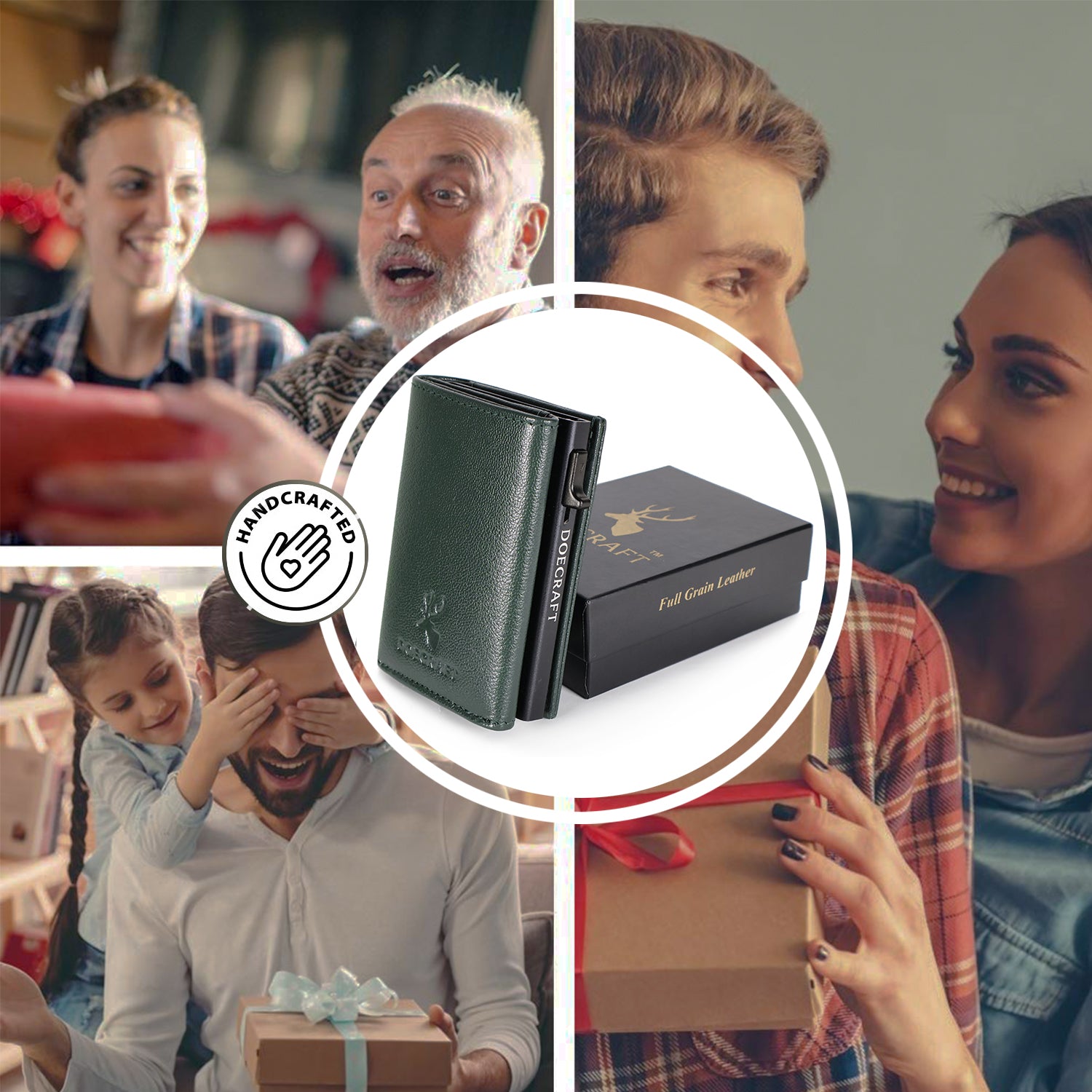 DOECRAFT Men Casual, Formal Green, Black Genuine Leather, Aluminium Wallet (10 Card Slots)