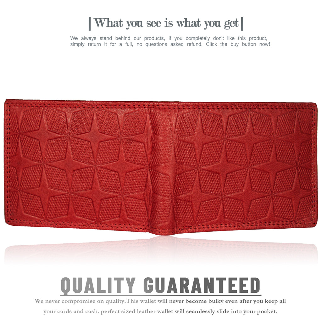 DOECRAFT Men Casual, Formal, Trendy Red Genuine Leather Wallet (8 Card Slots)