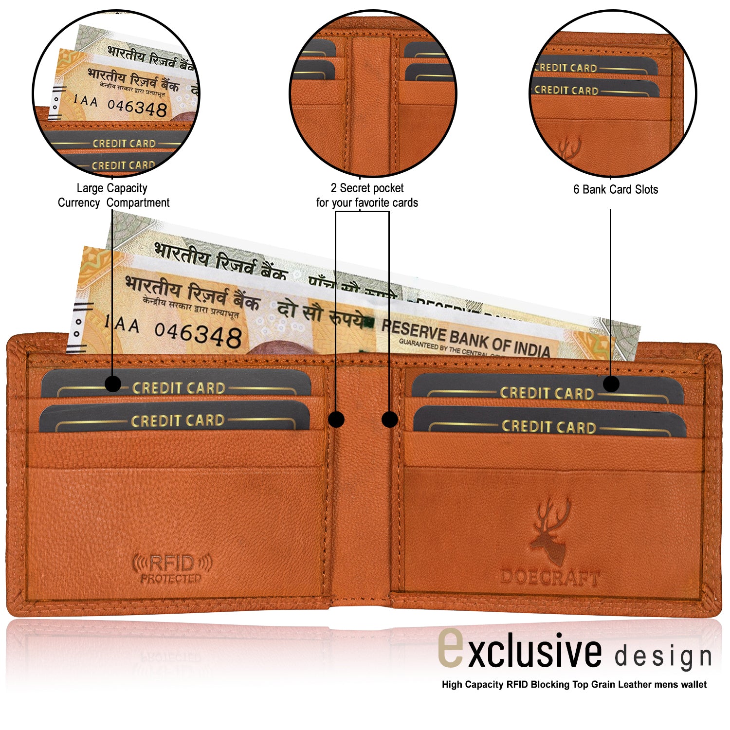 DOECRAFT Men Casual, Formal Orange Genuine Leather Wallet (8 Card Slots)