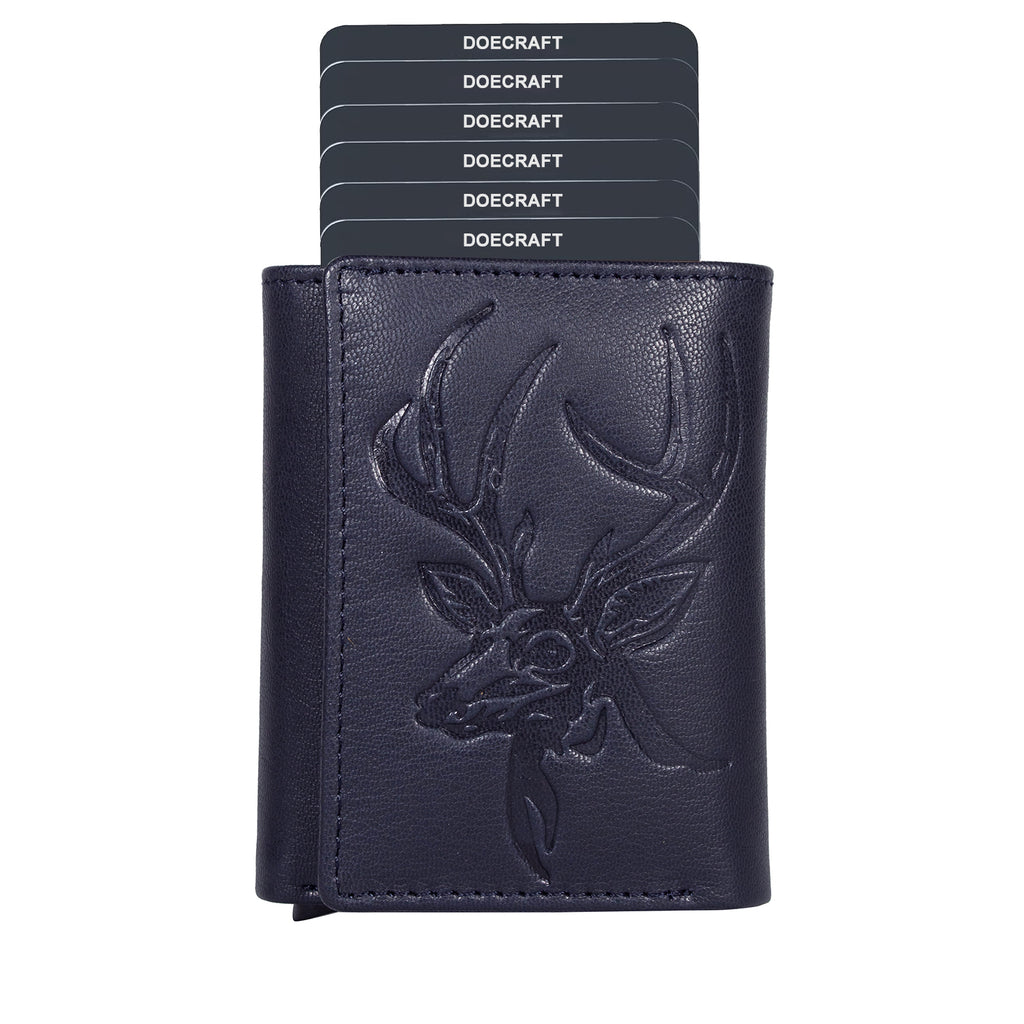 DOECRAFT Men Casual, Formal Blue, Silver Genuine Leather Wallet (8 Card Slots)